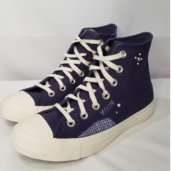 Converse CTAS Hi Top Pearls & Studs Sneakers Women's 8.5 Purple A12515F  NWT - Picture 2 of 9